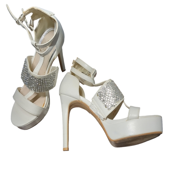 SCENE White Platform Embellished 5 Inches High Heels Size 6 - Picture 7 of 14